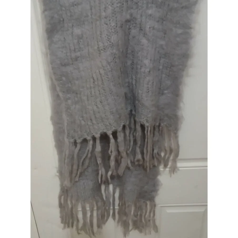 Hinterveld womens chunky soft kid mohair wool fuzzy long gray scarf